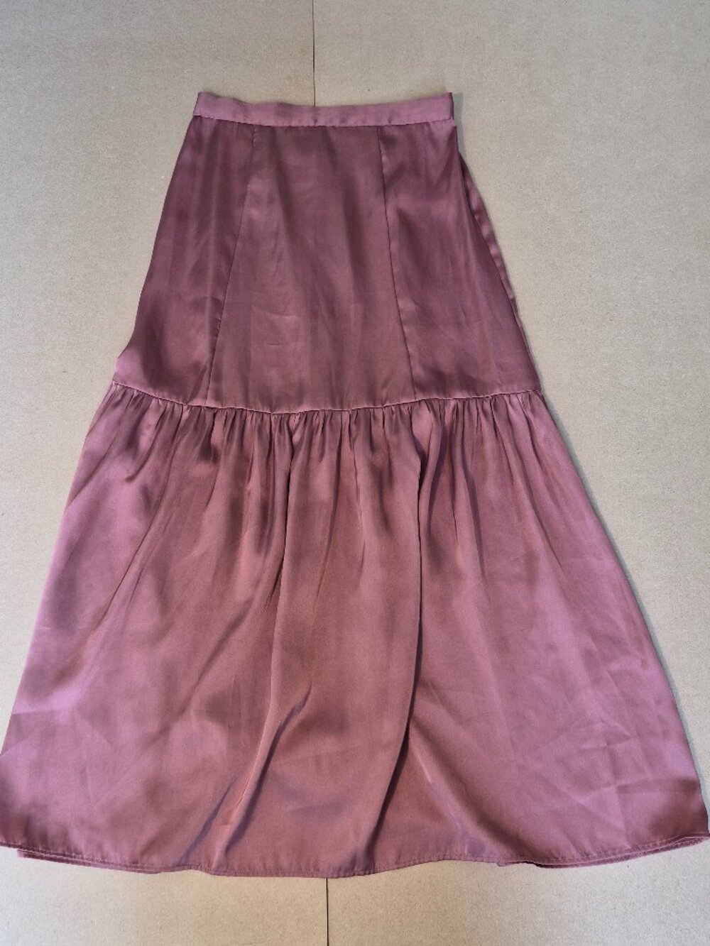 Topshop Skirt Women US 2 Mauve Satin Drop Waist Tiered Maxi Skirt